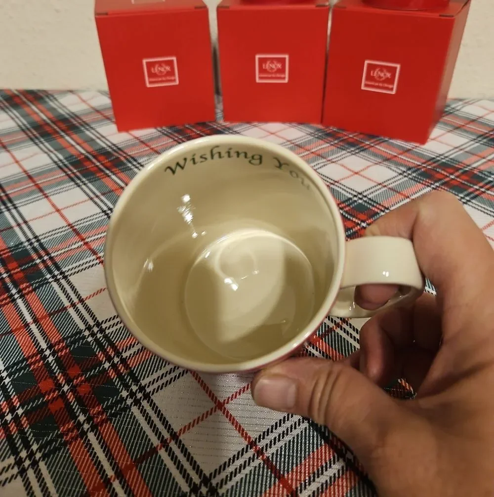 Set Of 3 Lenox Holiday Wishes PEACE, JOY, LOVE Mugs